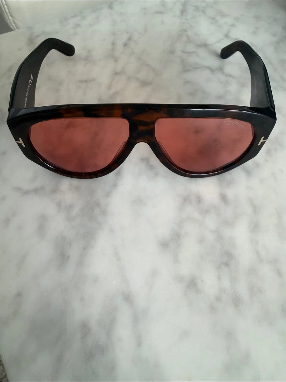Tom Ford Bronson Tortoiseshell Sunglasses with Rose Lenses and Gold Accents